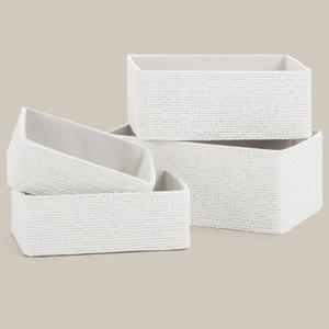 PROLAND Recycled Wicker Storage Basket, Paper Rope Storage Baskets for Organizing Container Bins for Shelves Cupboards Drawer, Small Woven Basket Set of 4 (Middle, Milky)
