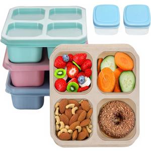 Bento Box Adult Lunch Box 4 Pack Lunch Containers 4-Compartment Reusable Food Storage Snack Containers Dishwasher Safe Stackable for Work & Travel