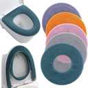 Bathroom Soft Thicker Warmer Stretchable Washable Cloth Toilet Seat Cover Pads 3PCS (Blue Green Gray) (5 Colors)