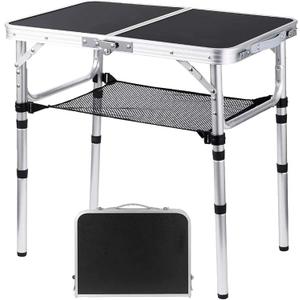 YihuiKo Folding Camping Table, Adjustable Height Folding Table, Portable Aluminum Small Folding Table with Carry Handle for Picnic, BBQ, Indoor, Office