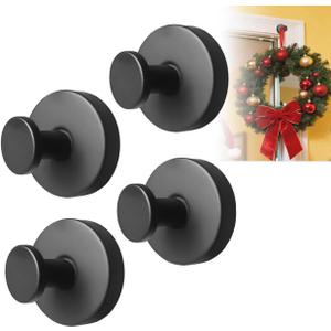 4Pcs New Model No-Drill Suction Cup Hooks, Wreath Hangers for Front Door, Wreath Hangers for Front Doors, Removable Hooks, Towel Hooks (Black)