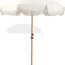 6.5ft Patio Umbrella with Fringe, Beach Umbrella, Fringe Umbrella Outdoor Patio with Hanging Hook, Tilting Aluminum Pole, UV 50+, Fiberglass Ribs, Elegant Cream