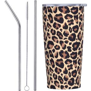 Yobvec Cheetah Print Tumbler Cup with Lid and Straw, 20 Oz Stainless Steel Insulated Mug, Leopard Print Gifts for Men Women