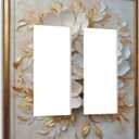 Decorative Art Light Switch Covers Elegant Gold White Floral 2 Gang Dual Rocker Outlet Wall Plate Switchplate Electrical Faceplate for Home,BathRoom & Living Room Decor