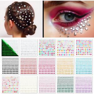4 x 15 Sheet Face Gems Rhinestone -SELF ADHESIVE- Rhinestones for Eyes Face Body Nails, Face Glitter, Nail Gems Rhinestone, Face Jewels Rhinestone for Party, Rave Festival, Make up