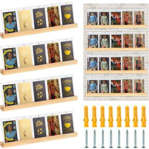 4 Pack Sports Card Display Stand Wood Trading Card Rack 15*1.2*0.7 Inch Graded Card Display Shelf Baseball Card Frame Wall Display Toploader Card Holder Display for Home Shop (No card) (Primary Color)