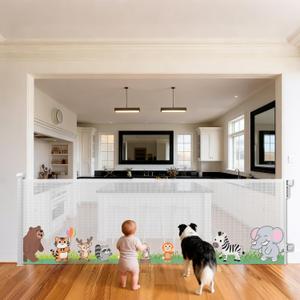 Retractable Baby Gate for Doorways & Stairs, 33" Tall 120" Extra Wide Mesh Safety Fence for Pet, One-Hand Operation Secure Closure Essential Fit for Deck Porch Hallways Patio, Indoor & Outdoor