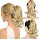 2 x Ponytail Extension, 12 Inch Pony Tails Hair Extensions, Hold Securely, Tangle-Free,Curly Wavy Natural Looking Synthetic Claw Clip Ponytail Extension for Daily Use (Golden Blonde Mix Bleached Blonde Evenly)