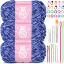 LUNARM Chenille Velvet Yarn for Crocheting Knitting, 3 Pack of 100g/3.5oz Velvet Yarn for Crocheting & Knitting, 486 Yard Soft Yarn for Making Creations & Crochet & More (Denim Blue)