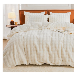 EMME Faux Fur Duvet Cover Queen Size, 3 Pieces Ultra Soft Fluffy Comforter Cover, Cozy Warm for Winter, Luxury Elegant Shaggy Bubble Design Bedding, 1 Duvet Cover & 2 Pillow Shams (Queen, Cream White)