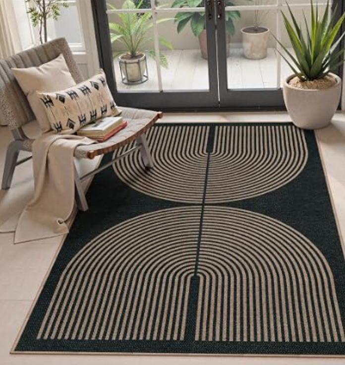 LIVEBOX Rainbow Easy Jute Outdoor Patio Rug, 3x5 Washable Rugs for Entryway Porch, Farmhouse Indoor Outdoor Area Rug, Non Slip Front Door Mat Carpet for Entryway Guestroom Decor (3'x5', Black)