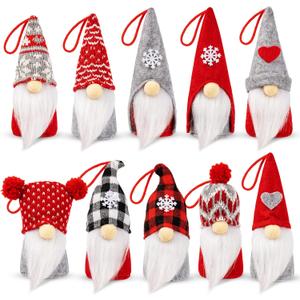 WEMEMORN Swedish Tomte Xmas Gnome Set of 10, Handmade Plush Dolls, Scandinavian Santa Elf Table & Tree Hanging Ornaments