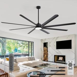 96 Inch Garage Ceiling Fan with Lights, 8 Aluminum Blades Industrial Ceiling Fan with Remote, Pure Copper DC Motor Reversible, 6 Speeds, 3 Color Temp, Quiet High Airflow for Warehouse