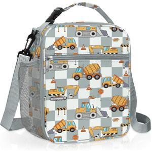 Clastyle Car Insulated Kids Lunch Bag Truck Large Thermal Cooler Bag for Boy Picnic School Lunch Box Tote,Engineer Excavator