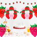 Strawberry party decoration balloon 4D Strawberry foil balloon Strawberry latex balloon Strawberry banner for Sweet Girl Berry First Themed Birthday Party Supplies 26pcs, 14*28 inches, 12 inches