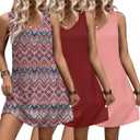 Ekouaer 3 Pack Nightgowns of Women Tank Sleep Shirts Sleeveless Nightshirt for Sleeping Sleepwear V Neck Dress S-2XL (L)
