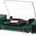 Vinyl Record Player with External Speakers BT 5.3 Wireless Turntable Portable with 3 Speed USB Vintage DarkGreen