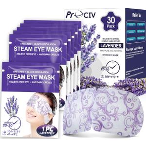 30 Packs Lavender Steam Eye Mask - Heated Eye Mask for Dark Circles and Puffiness Warm Eye Mask for Dry Eye Mask Relief Eye Fatigue Headache Hot Sleep Eye Mask for Disposable Moist Heat Eye Compress