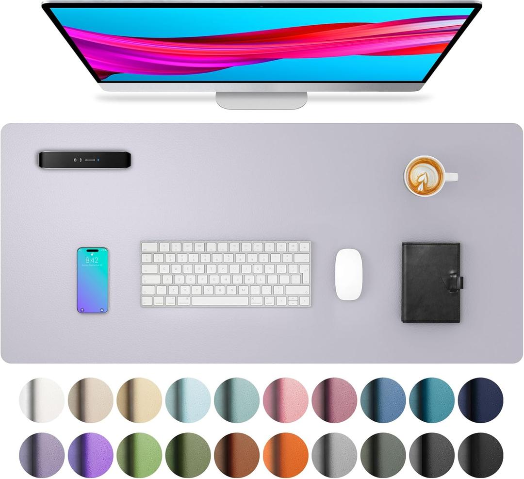 Aothia Large PU Leather Desk Pad Protector  Non-Slip Mouse Pad & Writing Mat for Office/Home, Waterproof, Easy to Clean (31.5" x 15.7", Smoky Lavender)