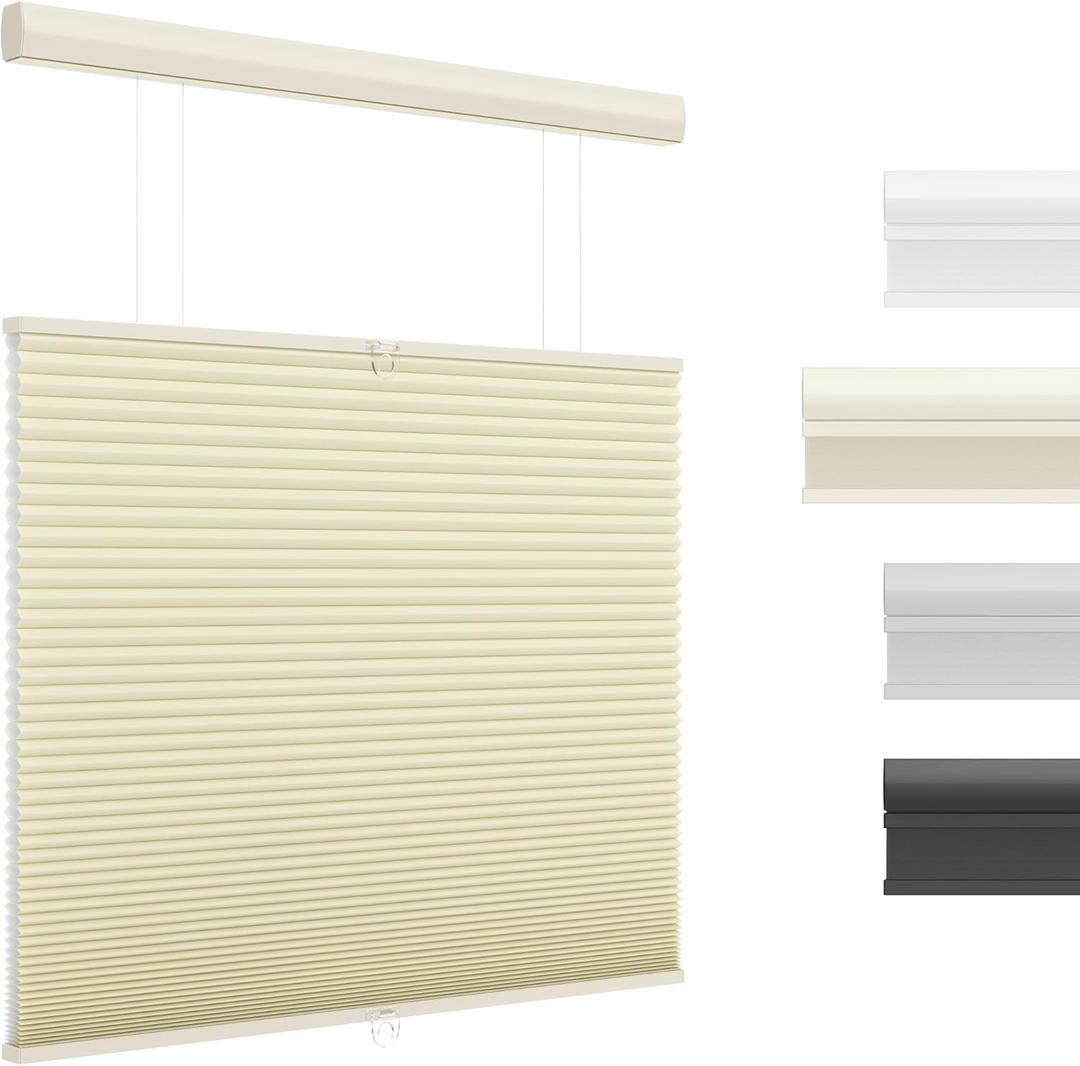 top Down Bottom up Cellular Shades Cordless Light Filtering Energy Saving Honeycomb Blinds, for Windows Size (28" W  64" H) Colour (Beige - Light Filtering)