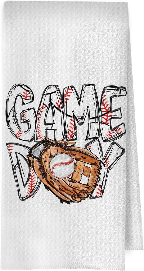 Game Day Baseball Kitchen Towels, Sport Lover Gifts Waffle Decorative Dish Towels, Baseball Mom Players Gifts Hand Towel, Tea Towel, 16x24 Inch