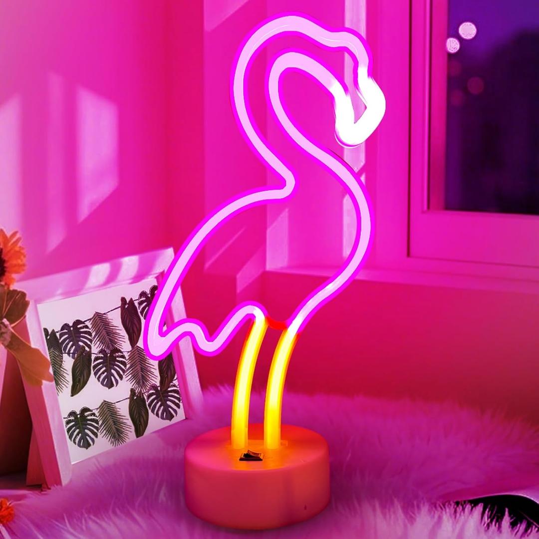 Flamingo Neon Sign - Pink LED Neon Lights USB/Battery Powered Room Decor for Bedroom, Party, Bar, Birthday Gifts for Women and Girls