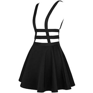 EXCHIC Women's Braces Skirt Pleated A-Line Suspender Mini Skirt XL