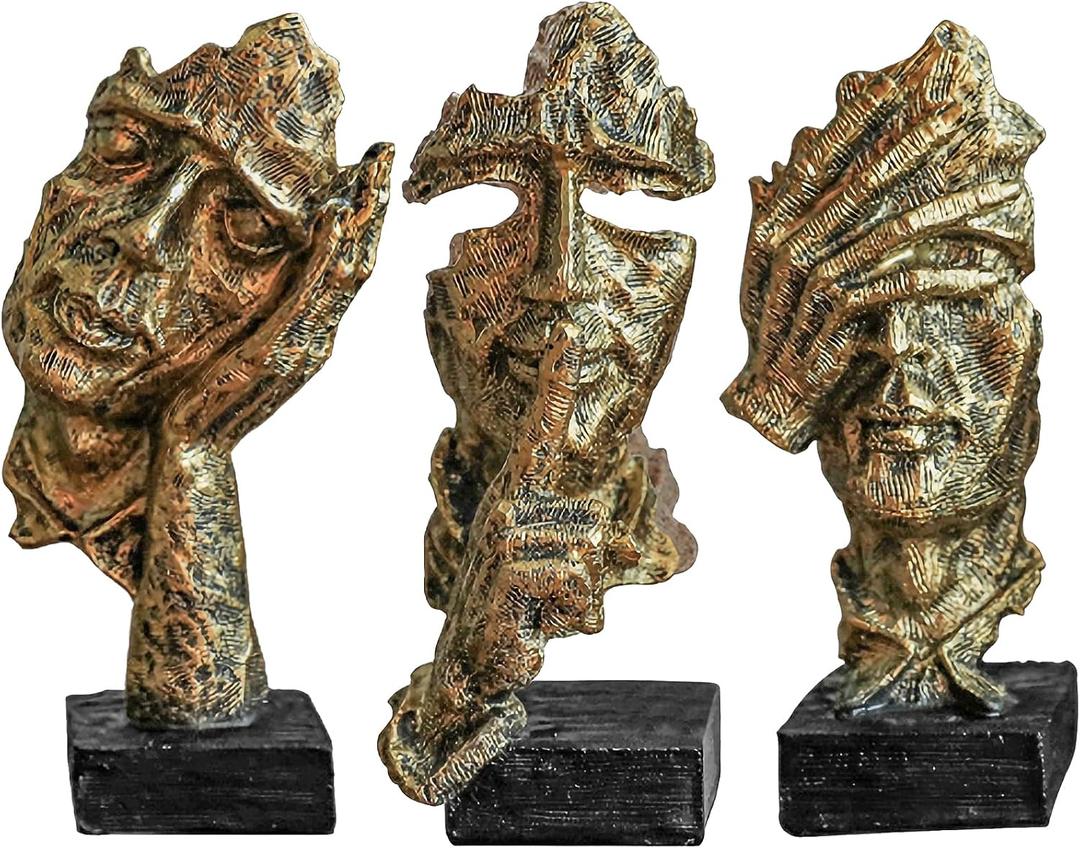 3 Pcs Thinker Statue, Silence is Gold Abstract Art Figurine, Modern Home Resin Decorative Objects Decor for Home Office Bookshelf Desktop,No Hear No See No Speak Knick Knacks