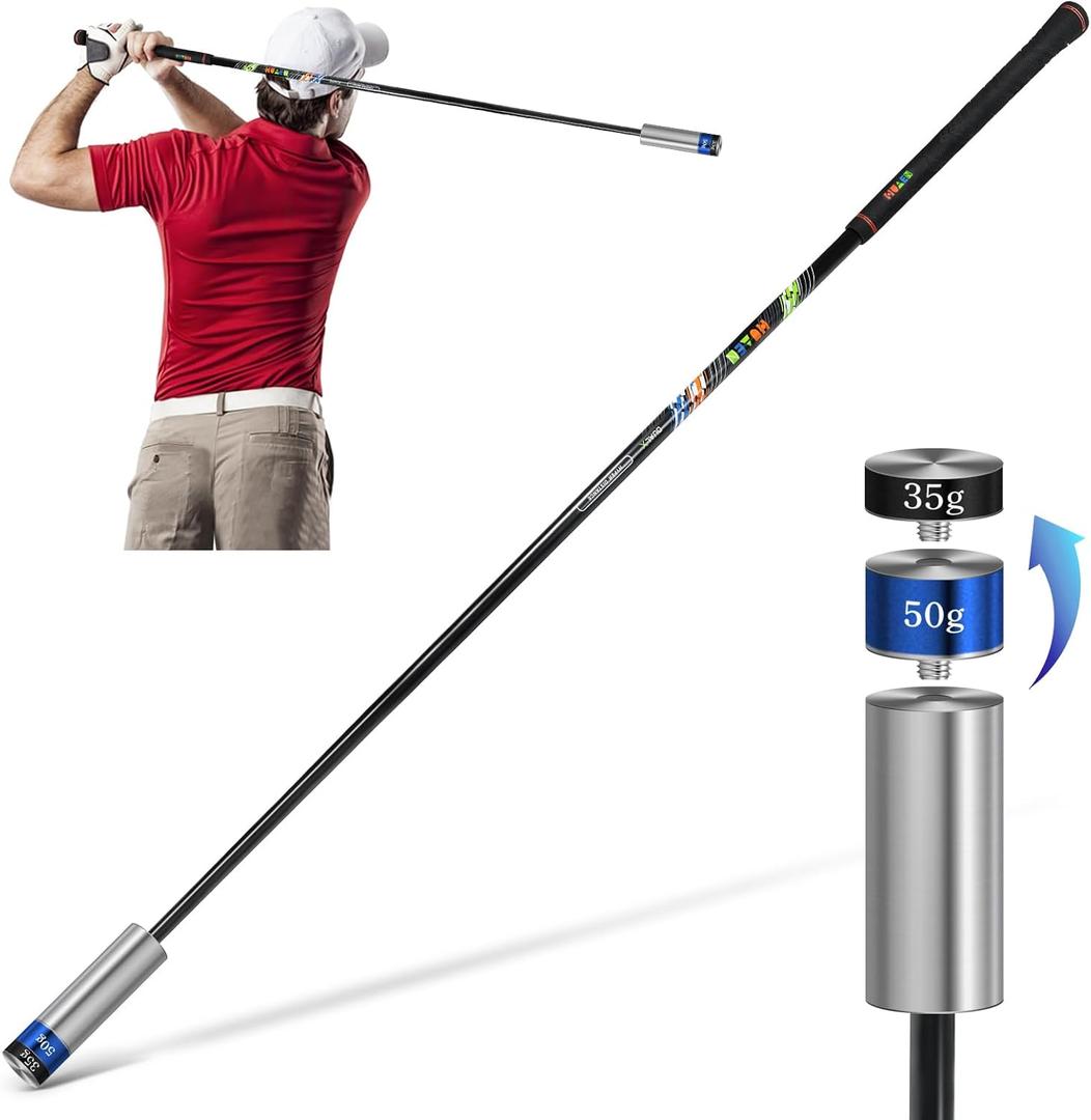 Golf Swing Trainer Aid for Indoor Practice Speed Training, Warm up Stick Improved Rhythm, Grip, Flexibility, Balance, Tempo and Strength with 2 Adjustable Weights