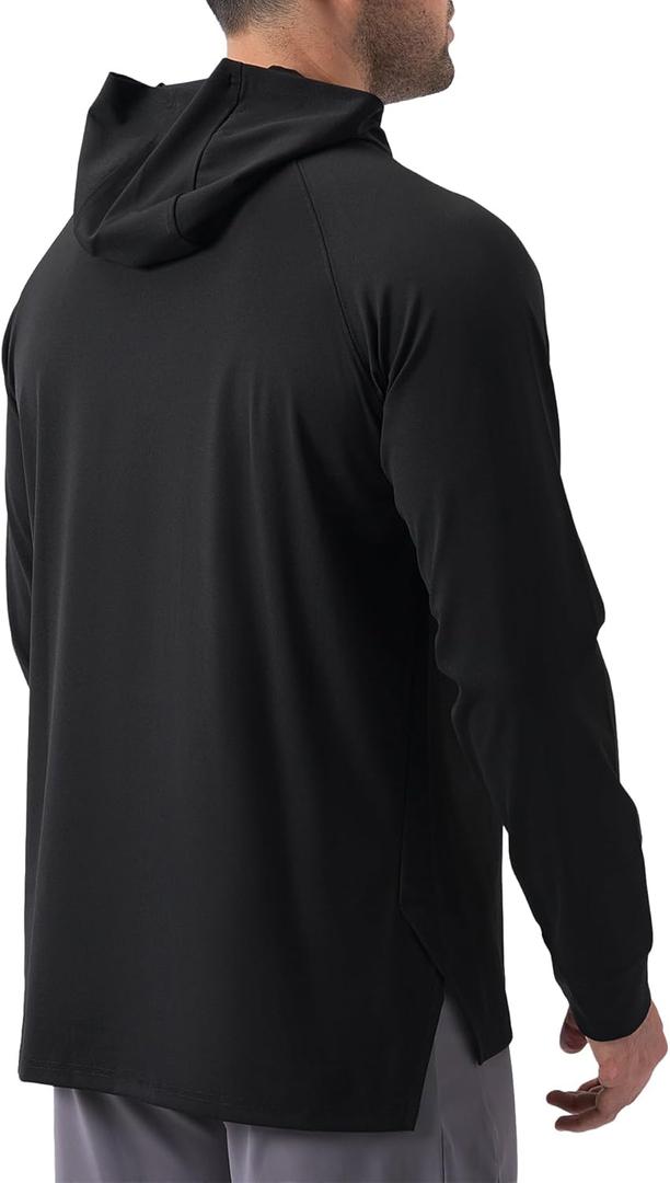 Fioboc Mens Hoodies Pullover Long Sleeve Gym Casual Fashion Sweatshirts Workout Quick Dry Lightweight Hooded Shirt (X-Large, Classic-fit-black)