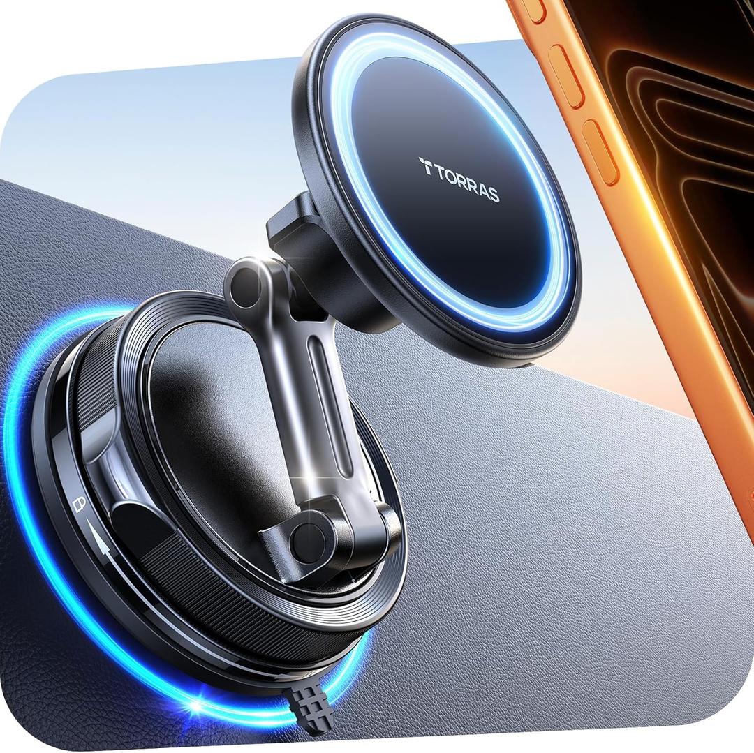 TORRAS 2026 Vacuum for Magsafe Car Mount98+LBS Strongest Suction & Ultra Magnet Magnetic Phone Holders for Your Car, 360 Adjustable Car Phone Holder Mount for iPhone 17 Pro Max 16 15 14 13 12 (Black)