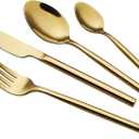 24 Piece Silverware Set For 6 Gold Heavy duty 18/10 Stainless Steel Flatware Set Modern Design Knife/Fork/Spoon Mirror Polished Dishwasher Safe Cutlery Set with Gifts