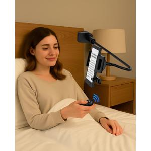 Kindle Holder with Remote Page Turner - Read in Bed Without Blocking Text or Adjusting Margins - Reduce Neck Strain - Quiet Page Turning for Kindle, iPad, iPhone