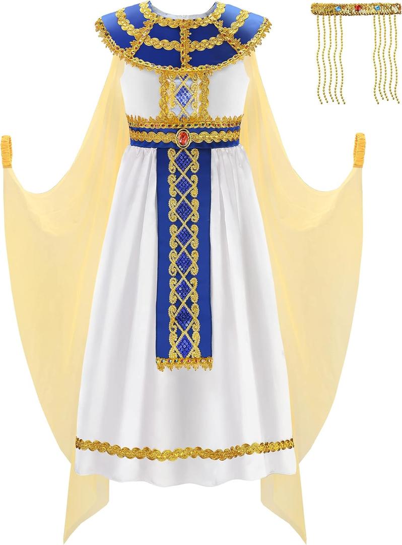 ReliBeauty Egyptian Costume Kids Girls Halloween Pharaoh Costume for Girls, 10-12/ 150