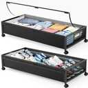 Under Bed Storage Containers with Wheels 2 Pack Underbed Shoe Storage Bedroom Storage Bins Organizer Large Capacity Under Bed Storage with Lid for Clothes Shoes Toys Blankets (Black)