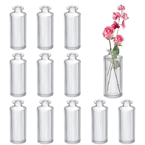 Glass Bud Vases Set of 12, Ribbed Bud Vases in Bulk, Mini Vases for Centerpieces, Small Clear Vintage Vase for Table Decorations, Wedding Decor, Home (Ribbed)