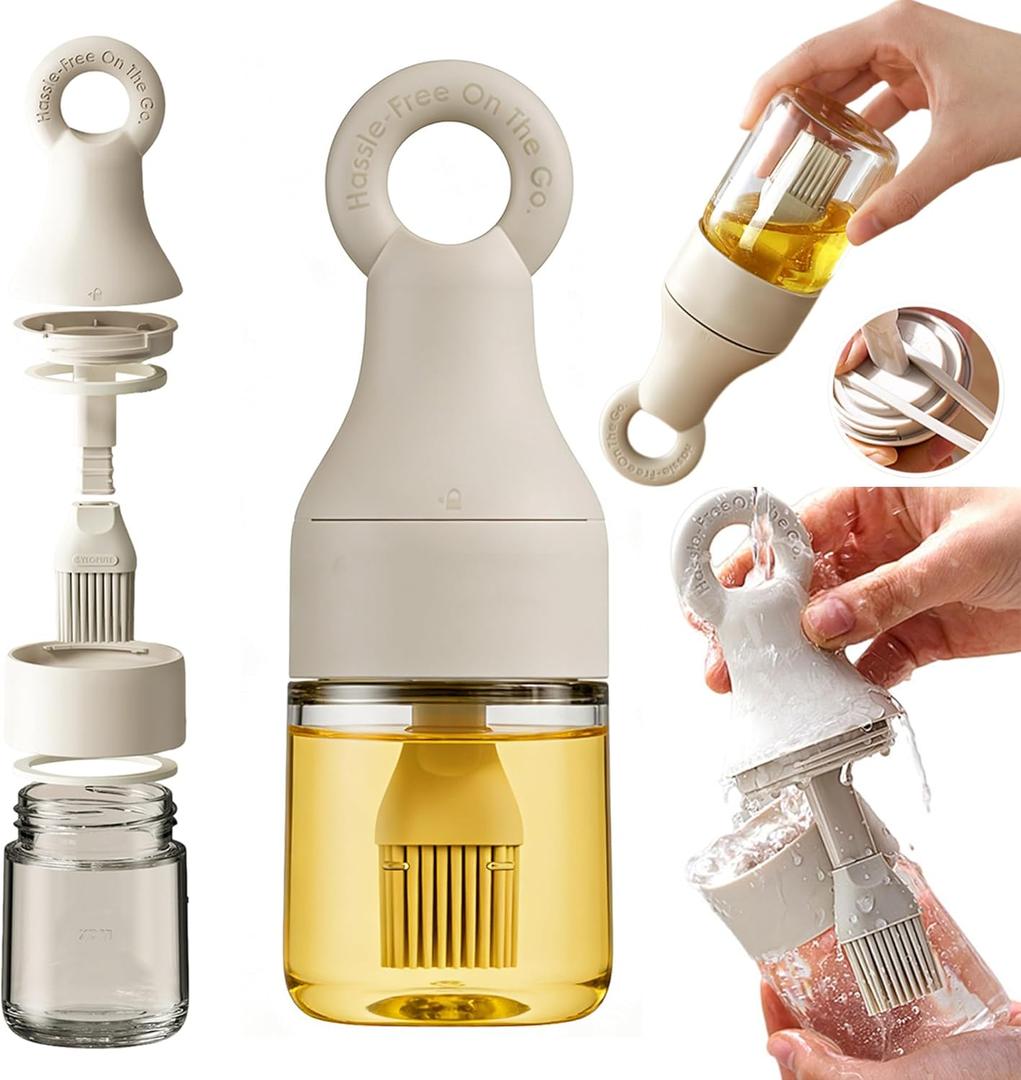 2 in 1 Oil Dispenser Bottle with Silicone Brush - 150ml/5.07oz Borosilicate Glass Basting Brush for BBQ, Grilling, Easy Kitchen & Outdoor Cooking