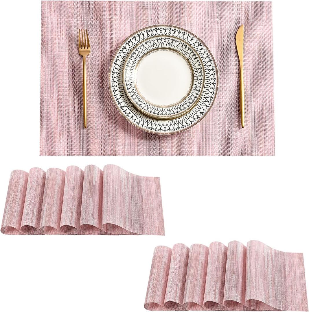 Leetaltree Misty Rose Placemats Set of 12 - Heat Resistant Non-Slip Place mats for Dining Table, Washable Durable PVC Vinyl Woven Table Mats Misty Rose, 12