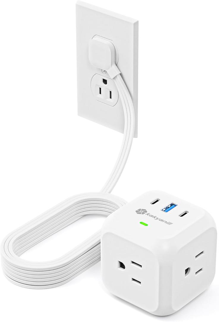 Power Strip Cube with USB Ports, 900 Joules Surge Protection, 10 ft Flat Plug Extension Cord, 3 AC Outlet 3 USB Ports(2 USB C), Desk Charging Station for Home Office Travel, White