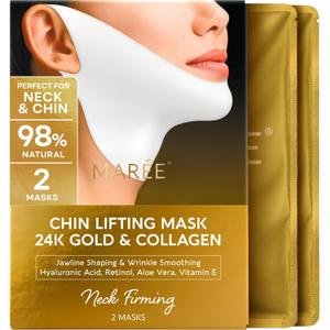 MAREE V Line Lifting Mask with 24K Gold – Deep Collagen Face Mask for Women – Jawline Shaper Mask with Retinol & Hyaluronic Acid – Neck Tightening & Firming – Double Chin Strap for Face Lift,  2 Count (Pack of 1)