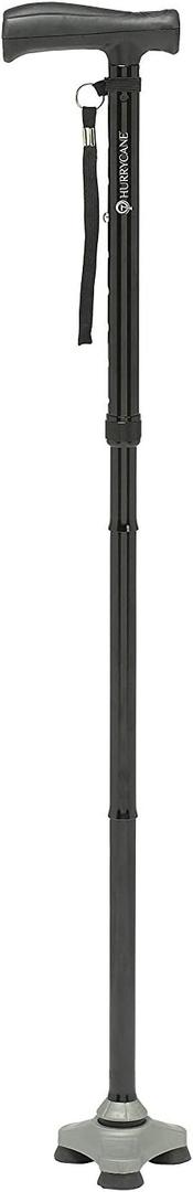 HurryCane Freedom Edition Foldable Walking Cane With T Handle - Enhanced Mobility Support - Patented SteadiGrip Base - Adjustable Height - Lightweight Foldable Design - Black