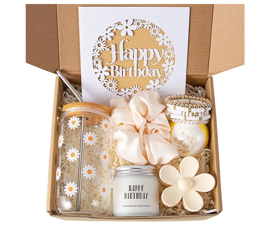 JTEWB Birthday Gifts For Women, Teen Girl, Her, Happy Birthday Gift Box For Girl, Women, Sister, Daughter, Friends, Cute Daisy Aesthetic Glass Cups Gift Set 7pcs