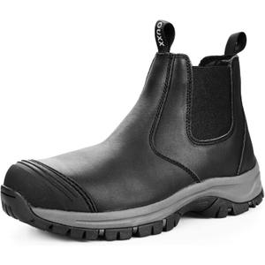 OUXX Steel Toe Chelsea Work Boots for Men  Slip-On Safety Boot, Waterproof Leather, Slip-Resistant Sole, Kevlar Puncture-Proof Midsole, ASTM F2413-18 EH Rated (Ox2622, Black)
