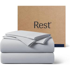 REST Evercool+ Cooling Sheet Set, Queen Size, Light Gray, Breathable Bed Sheets for Hot Sleeper and Night Sweats, with Pillowcases, with Ionic+ Self-Cleaning Silver Yarn for Sensitive Skin, 4PCS