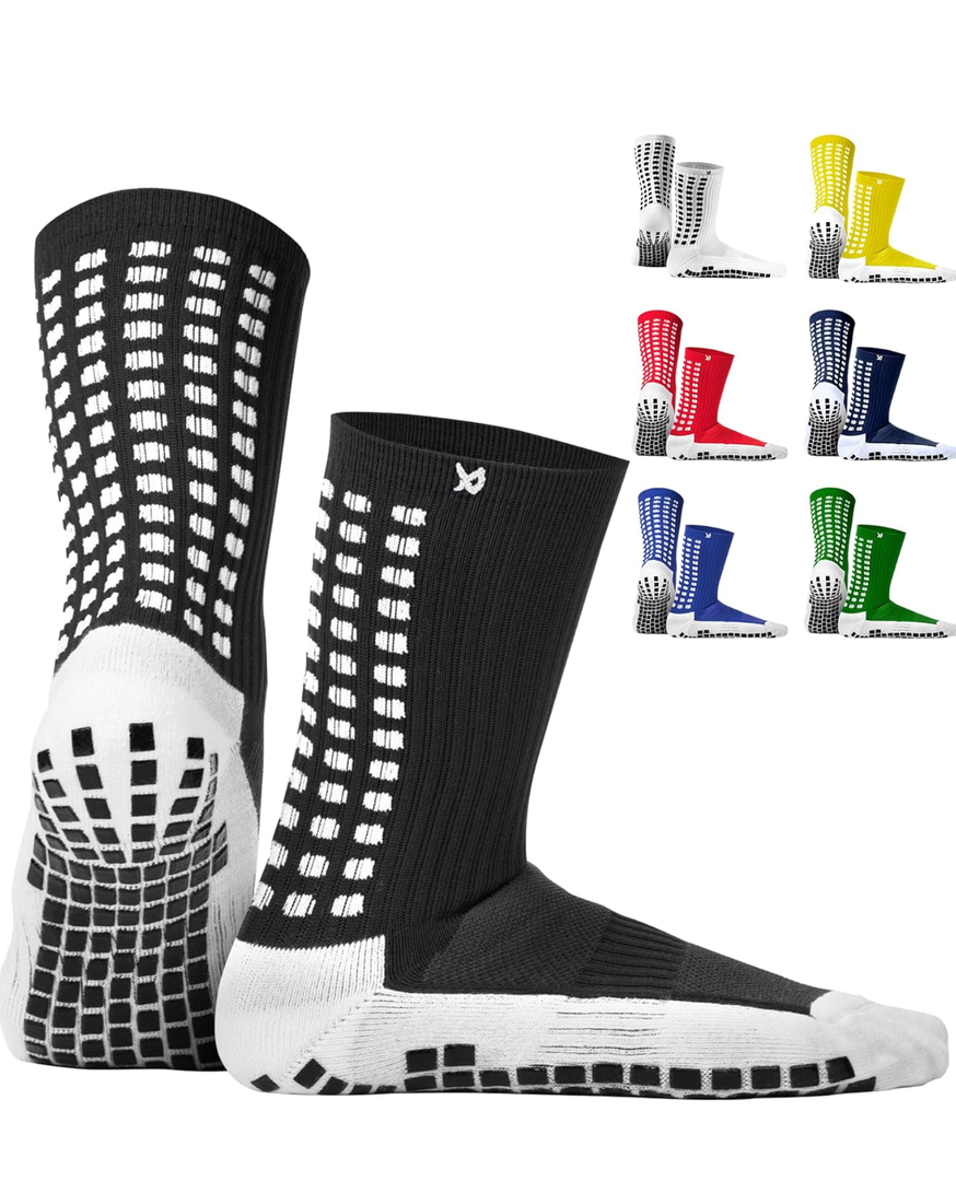 Lux Dual Grip Socks - Soccer Grip Socks for Men and Women. GripArray Performance & Comfort, Black