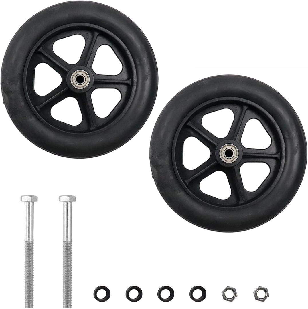 Wealrit 2 Pack Black Wheels Replacement for Wheelchairs - 8 Inch Solid Walker Wheels