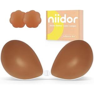 Niidor Adhesive Bra Strapless Ultra Sticky Invisible Push up Silicone Bra Multiple Colors Sizes Reusable for Backless Dress