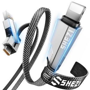SHEZI 2 in 1 USB C to Lightning Cable Fast Charging [CarPlay Support] [MFI Certified] USB-A to Lightning Cable Nylon Braided Charge Cord for iPhone 14 13 12 Pro Max,iPad, and More (5FT)
