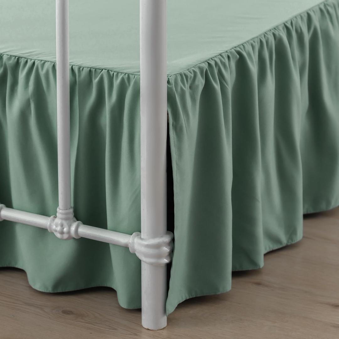 Bed Skirt Queen Size Ruffled Bed Skirt with Split Corners, 18 Inch Drop Dust Ruffle Bed Skirts with Platform, Sage Green, 18" Queen