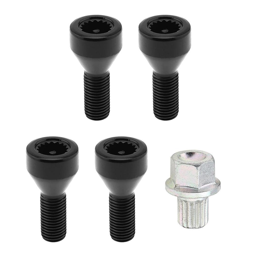 5pcs 36136786419 M12x1.5mm Wheel Lock Set Lug Nuts Bolts Fit for BMW Z4 Z3 M6 M5 M3 650i 535i 528i 525i 335i 328i 330i Mini Cooper with Master Key, Black Anti-Theft Wheel Stud Bolt Locks